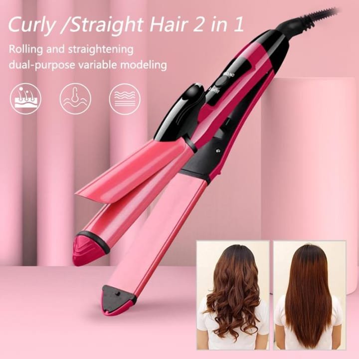 2 in 1 Hair Straightener & Curler - Ceramic Tourmaline Hair Straightener & Curling Iron with Fast Heating